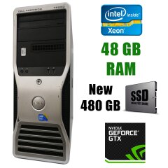 Dell WS T5500 Tower / Intel Xeon X5650 (6(12)ядер по 2.66 - 3.06GHz) / 48GB DDR3 / New! 480GB SSD / БП 875W / GeForce GTX 1070 8Gb GDDR5 256bit / HDMI, DVI, DP