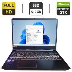 Игровой ноутбук Acer Nitro 5 AN515-55 / 15.6" (1920x1080) IPS / Intel Core i5-10300H (4 (8) ядра по 2.5 - 4.5 GHz) / 8 GB DDR4 / 512 GB SSD / nVidia GeForce GTX 1660 Ti, 6 GB GDDR6, 192-bit / WebCam