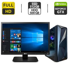 Комплект ПК: 1stPlayer F4-3B1 Tower / Intel Xeon E3-1230 v2 (аналог i7-3770) (4 (8) ядра по 3.3 - 3.7 GHz) / 16 GB DDR3 / 512 GB SSD + 500 GB HDD / nVidia GeForce GTX 560, 3 GB GDDR3, 192-bit / 350W + Монитор LG 24MB37PM-B / 24" (1920x1080) IPS + Кабели