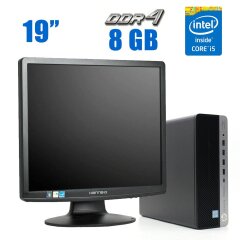 Комплект ПК: HP ProDesk 600 G3 SFF / Intel Core i5-7500 (4 ядра по 3.4 - 3.8 GHz) / 8 GB DDR4 / 240 GB SSD / Intel HD Graphics 630 + Монитор Hanns.G HA191DPB / 19" (1280x1024) TN / VGA, DVI + Клавиатура и мышь