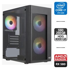 Компьютер AeroCool Hexform Tower NEW / Intel Core i7-4790K (4 (8) ядра по 4.0 - 4.4 GHz) / 32 GB DDR3 / 250 GB SSD + 4000 GB HDD / AMD Radeon RX 580, 8 GB GDDR5, 256-bit / 500W NEW