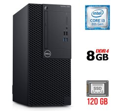 Компьютер Dell OptiPlex 3060 Tower / Intel Core i3-8100 (4 ядра по 3.6 GHz) / 8 GB DDR4 / 120 GB SSD / Intel UHD Graphics 630 / 260W / DVD-ROM / USB 3.1 / HDMI / DisplayPort