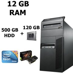 Lenovo M81 Tower / Intel&reg; Xeon&reg; E3-1260L (4 (8) ядра по 2.40 - 3.30 GHz) / 12GB DDR3 / 500GB HDD + SSD Kingston 120GB NEW / Видеокарта GeForce GTX 1060 (6GB DDR5 192bit) (HDMI,DVI,DP) / БП 500W NEW