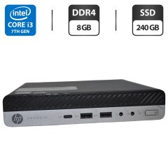 Неттоп HP ProDesk 600 G3 Mini PC USFF / Intel Core i3-7100T (2 (4) ядра по 3.4 GHz) / 8 GB DDR4 / 240 GB SSD / Intel HD Graphics 630 / Windows 11 Pro / Блок живлення