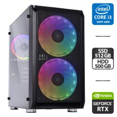Сборка под заказ: новый игровой ПК Qube Neptune Tower / Intel Core i3-10100F (4 (8) ядра по 3.6 - 4.3 GHz) / 16 GB DDR4 / 512 GB SSD + 500 GB HDD / nVidia GeForce RTX 3060, 12 GB GDDR6, 192-bit / 550W