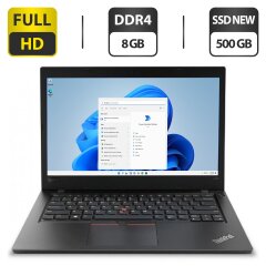 Ультрабук Б-клас Lenovo ThinkPad L480 / 14" (1920x1080) IPS / Intel Core i7-8550U (4 (8) ядра по 1.8 - 4.0 GHz) / 8 GB DDR4 / 500 GB SSD / Intel UHD Graphics 620 / WebCam / HDMI / Windows 11 Pro