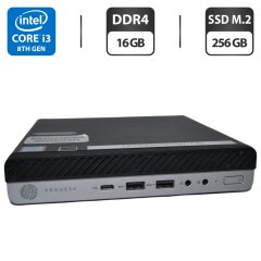 Неттоп HP ProDesk 600 G4 Desktop Mini USFF / Intel Core i3-8100T (4 ядра по 3.1 GHz) / 16 GB DDR4 / 256 GB SSD M.2 / Intel UHD Graphics 630 / Wi-Fi / Bluetooth / Windows 11 Pro + Блок питания / Кабель с DisplayPort на VGA