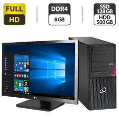 Комплект ПК: компьютер Fujitsu Esprimo P756 E90 Tower / Intel Core i5-6400 (4 ядра по 2.7 - 3.3 GHz) / 8 GB DDR4 / 128 GB SSD + 500 GB HDD / Intel HD Graphics 530 + Монитор LG 24MB35PY-B / 24" (1920x1080) TN + Клавиатура, мышка, кабели