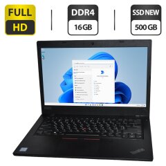 Ультрабук Б-клас Lenovo ThinkPad L480 / 14" (1920x1080) IPS / Intel Core i7-8550U (4 (8) ядра по 1.8 - 4.0 GHz) / 16 GB DDR4 / 500 GB SSD / Intel UHD Graphics 620 / WebCam / HDMI / Windows 11 Pro