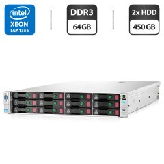 Сервер HP ProLiant DL380e (14 LFF) G8 2U Rack / 2x Intel Xeon E5-2470 (8 (16) ядер по 2.3 - 3.1 GHz) / 64 GB DDR3 / 2x 450 GB HDD (SAS) / Raid P420 / 2x 450W