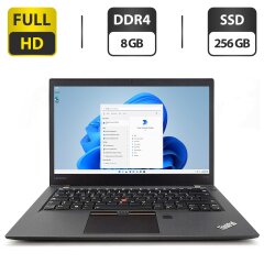 Ультрабук Б-клас Lenovo ThinkPad T470s / 14" (1920x1080) IPS / Intel Core i5-7200U (2 (4) ядра 2.5 - 3.1 GHz) / 8 GB DDR4 / 256 GB SSD / Intel HD Graphics 520 / WebCam / HDMI / Два АКБ