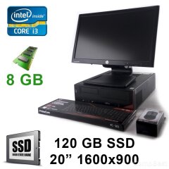 Fujitsu Esprimo E420 E85+ SFF / Intel&reg; Core&trade; i3-4130 (2(4) ядра по 3.40 GHz), 3M Cache / 8 GB DDR 3 / 120 Gb SSD + Монитор HP LA2006X / 20" / 1600x900 (16:9) / TN WLED / VGA, DVI, DP Black