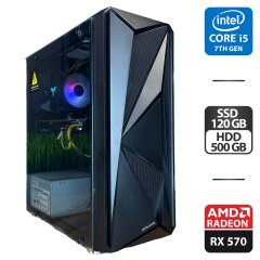 Игровой ПК 1stPlayer F4-3B1 Black Tower NEW / Intel Core i5-7400 (4 ядра по 3.0 - 3.5 GHz) / 16 GB DDR4 / 120 GB SSD + 500 GB HDD / AMD Radeon RX 570, 4 GB GDDR5, 256-bit / 500W / HDMI