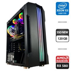 Игровой ПК 1stPlayer R3-A-3R1 Tower NEW / Intel Xeon E3-1245 v2 (4 (8) ядра по 3.4 - 3.8 GHz) / 16 GB DDR3 / 120 GB SSD NEW / AMD Radeon RX 580, 8 GB GDDR5, 192-bit / 500W