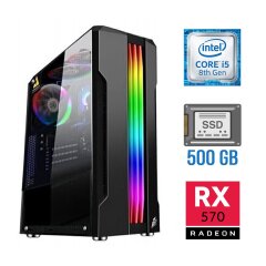 Игровой ПК Tower / Intel Core i5-8500 (6 ядер по 3.0 - 4.1 GHz) / 16 GB DDR4 / 500 GB SSD NEW / AMD Radeon RX 570, 4 GB GDDR5, 256-bit