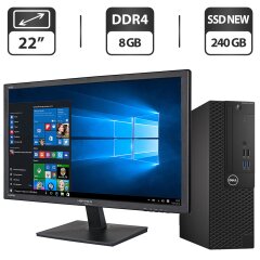 Комплект ПК: Dell OptiPlex 3050 SFF / Intel Core i5-6500 (4 ядра по 3.2 - 3.6 GHz) / 8 GB DDR4 / 240 GB SSD NEW / Intel HD Graphics 530 + Монитор Б-класс 22" (1680x1050) TN / VGA / Разные бренды + Мышка, клавиатура, кабели, Windows 10 Pro