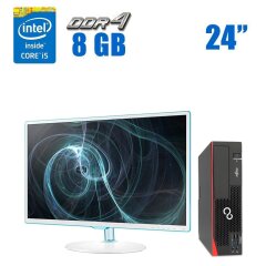 Комплект ПК: Fujitsu Esprimo D757 SFF / Intel Core i5-6400 (4 ядра по 2.7 - 3.3 GHz) / 8 GB DDR4 / 240 GB SSD / Intel HD Graphics 530 + Монитор Samsung S24D391 / 24" (1920x1080) IPS / VGA, HDMI + Клавиатура и мышь