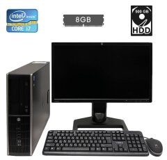 Комплект ПК: HP Compaq Elite 8300 SFF / Intel Core i7-3770 (4 (8) ядра по 3.4 - 3.9 GHz) / 8 GB DDR3 / 500 GB HDD / Intel HD Graphics 4000 / DVD-RW + Монитор HP ZR2240w / 22" (1920x1080) IPS / VGA, DVI, HDMI, DP, USB + клавиатура и мышь NEW, кабели