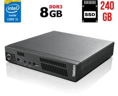 Неттоп Lenovo ThinkCentre M73 Tiny USFF / Intel Core i5-4460T (4 ядра по 1.9 - 2.7 GHz) / 8 GB DDR3 / 240 GB SSD / Intel HD Graphics 4600 / DisplayPort / Блок питания в комплекте