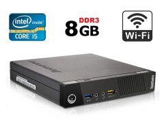 Неттоп Lenovo ThinkCentre M93p Tiny USFF / Intel Core i5-4570T (2 (4) ядра по 2.9 - 3.6 GHz) / 8 GB DDR3 / 120 GB SSD / Intel HD Graphics 4600 / DisplayPort / Блок питания в комплекте + Wi-Fi