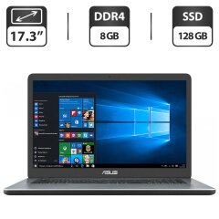 Ноутбук Б-клас Asus VivoBook 17 X705UA / 17.3" (1600x900) TN / Intel Core i3-8130U (2 (4) ядра по 2.2 - 3.4 GHz) / 8 GB DDR4 / 128 GB SSD / Intel UHD Graphics 620 / WebCam / HDMI