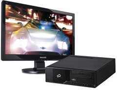 Комплект ПК: Fujitsu Esprimo E500 E85+ SFF / Intel Core i3-2120 (2 (4) ядра по 3.3 GHz) / 8 GB DDR3 / 320 GB HDD / Intel HD Graphics 2000 / DVD-ROM + Монитор Philips 192E1 / 19" (1366x768) TN / 1x VGA / VESA 100x100