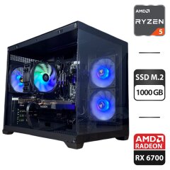 Збірка під замовлення: ігровий ПК Gamdias Aura GC10M ARGB Black Tower / AMD Ryzen 5 5600 (6 (12) ядер по 3.5 - 4.4 GHz) / 16 GB DDR4 / 1000 GB SSD M.2 / AMD Radeon RX 6600, 8 GB GDDR6, 128-bit / 650W