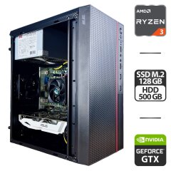 Компьютер 2E TeamX (TMX03) Tower / AMD Ryzen 3 2200G (4 ядра по 3.5 - 3.7 GHz) / 8 GB DDR4 / 128 GB SSD M.2 + 500 GB HDD / nVidia GeForce GTX 1060, 3 GB GDDR5, 192-bit / 400W