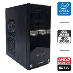 Компьютер Crown SM601 Black Tower / Intel Core i7-4790S (4 (8) ядра по 3.2 - 4.0 GHz) / 16 GB DDR3 / 256 GB SSD + 500 GB HDD / AMD Radeon RX 570, 4 GB GDDR5, 256-bit / 450W