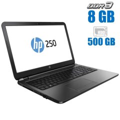 Ноутбук HP 250 G3 / 15.6" (1366x768) TN / Intel Core i3-4005U (2 (4) ядра по 1.7 GHz) / 8 GB DDR3 / 500 GB HDD / Intel HD Graphics 4400 / WebCam / DVD-RW / Без АКБ 