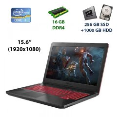 Asus TUF FX504GM / 15.6" (1920x1080) IPS LED / Intel Core i7-8750H (6 (12) ядер по 2.2 - 4.1 GHz) / 16 GB DDR4 / 256 GB SSD+1000 GB HDD / nVidia GeForce GTX 1060, 6 GB GDDR5, 192-bit / WebCam / USB 3.1 / HDMI
