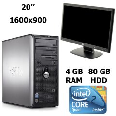 DELL Optiplex 760 MT / Intel&reg; Core&trade;2 Quad Q8200 (4 ядра по 2.33 GHz) / 4 GB DDR2 / 80 GB HDD + Монитор  HP  ProDisplay P201 / 20'' / Class A 1600 x 900 (16:9) TN WLED / VGA + DVI / Black