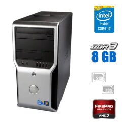 Ігровий ПК Dell Precision T1500 Tower / Intel Core i7-860 (4 (8) ядра по 2.8 - 3.46 GHz) / 8 GB DDR3 / 120 GB SSD + 500 GB HDD / AMD FirePro V5900, 2 GB GDDR5, 256-bit / DVD-RW