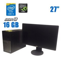Комплект ПК: Dell OptiPlex 9020 Tower / Intel Core i5-4430 (4 ядра по 3.0 - 3.2 GHz) / 16 GB DDR3 / 480 GB SSD / nVidia GeForce GTX 1060, 3 GB GDDR5, 192-bit + Монитор Dell P2714HC / 27" (1920x1080) IPS / VGA, DVI, DP + Клавиатура и мышь 