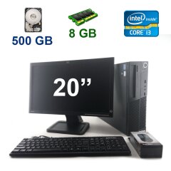 Lenovo ThinkCentre M73 SFF / Intel Core i3-4130 (2 (4) ядра по 3.4 GHz) / 8 GB DDR3 / 500 GB HDD / AMD Radeon HD 8490, 1 GB DDR3, 64-bit + Монитор HP LA2006x / 20" (1600x900) TFT TN LED / DVI, DP, VGA, USB-Hub