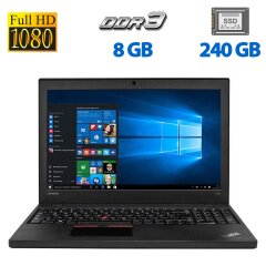 Ноутбук Б-клас Lenovo ThinkPad T560 / 15.6" (1920x1080) IPS / Intel Core i5-6300U (2 (4) ядра по 2.4 - 3.0 GHz) / 8 GB DDR3 / 240 GB SSD / Intel HD Graphics 520 / WebCam / HDMI
