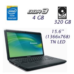 Ноутбук Lenovo G550 / 15.6" (1366x768) TN LED / Intel Pentium T4300 (2 ядра по 2.1 GHz) / 4 GB DDR3 / 320 GB HDD / DVD-RW