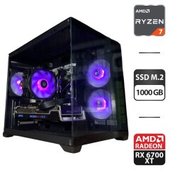 Збірка під замовлення: ігровий ПК Gamdias Aura GC10M ARGB Black Tower / AMD Ryzen 7 5700X (8 (16) ядер по 3.4 - 4.6 GHz) / 32 GB DDR4 / 1000 GB SSD M.2 / AMD Radeon RX 6700 XT, 12 GB GDDR6, 192-bit / 650W