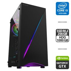 Збірка під замовлення: новий ігровий ПК Gamdias Argus E5 Black Tower / Intel Core i5-10400F (6 (12) ядра по 2.9 - 4.3 GHz) / 16 GB DDR4 / 256 GB SSD M.2 + 1000 GB HDD / nVidia GeForce GTX 1660 Super, 6 GB GDDR6, 192-bit / HDMI / 550W