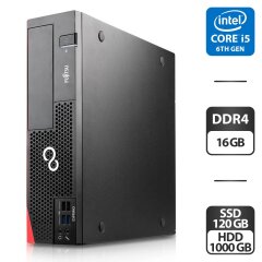 Комп'ютер Б-клас Fujitsu Esprimo D556 E85 SFF / Intel Core i5-6400 (4 ядра по 2.7 - 3.3 GHz) / 16 GB DDR4 / 120 GB SSD + 1000 GB HDD / Intel HD Graphics 530 / Windows 11 Pro