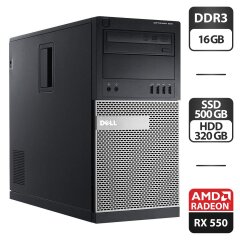 Компьютер Dell OptiPlex 9020 Tower / Intel Core i5-4570 (4 (8) ядра по 3.2 - 3.6 GHz) / 16 GB DDR3 / 500 GB SSD + 320 GB HDD / AMD Radeon RX 550, 4 GB GDDR5, 128-bit / DVD-ROM