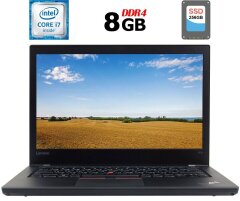 Ноутбук Lenovo ThinkPad T470 / 14" (1920x1080) IPS / Intel Core i7-6600U (2 (4) ядра 2.6 - 3.4 GHz) / 8 GB DDR4 / 256 GB SSD / Intel HD Graphics 520 / WebCam / Fingerprint / HDMI / Дві АКБ / Windows 10 ліцензія