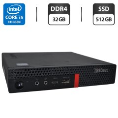 Неттоп Lenovo ThinkCentre M720q Tiny USFF / Intel Core i5-8400T (6 ядер по 1.7 - 3.3 GHz) / 32 GB DDR4 / 512 GB SSD / Intel UHD Graphics 630 / Wi-Fi / Windows 11 Pro + Блок живлення