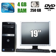 HP 500B MT / Intel Core 2 Duo E7500 (2 ядра по 2.93GHz) / 4 GB DDR3 / 250 GB HDD / DVD-RW + Уценка HP L1925 / 19" (1280x1024) TN / VGA, DVI / царапина на матрице