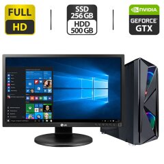 Комплект ПК: 1stPlayer F4 Tower / Intel Core i5-4570 (4 ядра по 3.2 - 3.6 GHz) / 16 GB DDR3 / 256 GB SSD + 500 GB HDD / nVidia GeForce GTX 1050 Ti, 4 GB GDDR5 128-bit / 400W + Монитор LG 24MB35PM-B / 24" (1920x1080) IPS / DVI / 2x 2W + Кабели подключения