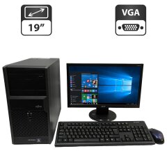 Комплект ПК: Fujitsu Esprimo P2560 Tower / Intel Core 2 Duo E8400 (2 ядра по 3.0 GHz) / 4 GB DDR3 / 250 GB HDD / Intel Graphics / DVD-ROM + Монитор Acer V193HQL / 19" (1366x768) TN / VGA + Клавиатура, мышка, кабели подключения