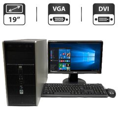 Комплект ПК: HP Compaq dc5850 Tower / AMD Phenom X4 9600B (4 ядра по 2.3 GHz) / 4 GB DDR2 / 250 GB HDD / AMD Radeon 3100 Graphics / DVD-ROM + Монитор Б-класс Asus VH192DE / 19" (1366x768) TN / VGA + Клавиатура, мышка, кабели подключения