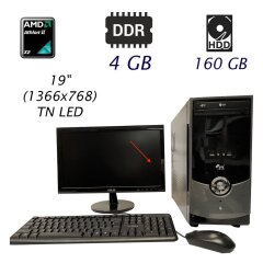 Комплект ПК: NN Tower / AMD Athlon II X2 250 (2 ядра по 3.0 GHz) / 4 GB DDR2 / 160 GB HDD / DVD-RW / 400W + Монитор Б класс Asus / 19" (1366x768) TN LED / 1x VGA + Кабели подключения