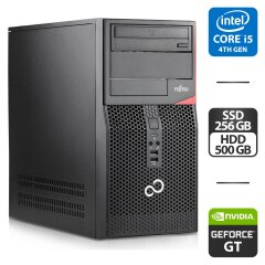 Компьютер Fujitsu Esprimo P520 E85 Tower / Intel Core i5-4590 (4 ядра по 3.3 - 3.7 GHz) / 8 GB DDR3 / 256 GB SSD + 500 GB HDD / nVidia GeForce GT 610, 1 GB GDDR3, 64-bit / DVD-ROM / HDMI