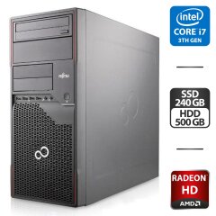Комп'ютер Fujitsu Esprimo P710 E85 Tower / Intel Core i7-3770S (4 (8) ядра по 3.1 - 3.9 GHz) / 8 GB DDR3 / 240 GB SSD + 500 GB HDD / AMD Radeon HD 6670, 1 GB GDDR5, 128-bit / DVD-ROM / DVI